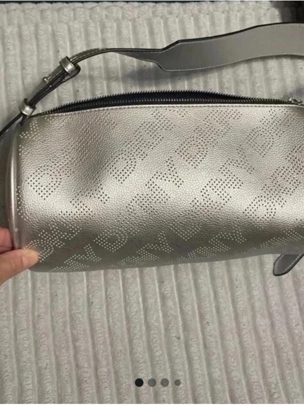 DKNY Metallic Silver Perforated Shoulder Bag